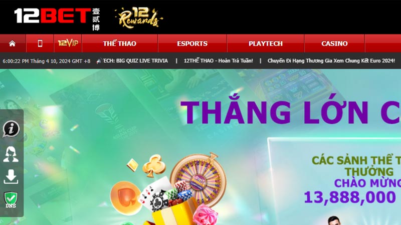 Casino trực tuyến 12bet đứng thứ 9